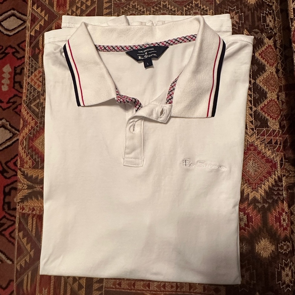 Ben Sherman White Polo with Red & Navy Trim